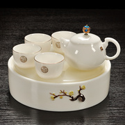 羊脂玉功夫茶具套装家用白瓷，茶壶办公室会客盖碗，茶杯唐月窑小茶盘