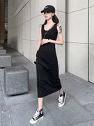 黑色吊带连衣裙女士2023夏季法式气质打底裙修身显瘦背心长裙