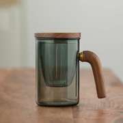定制天一閣丨日式玻璃泡茶杯木把家用茶水分离花茶杯加厚耐高温办