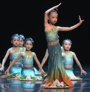 傣族舞蹈服装儿童女西双版纳孔雀舞鱼尾裙傣笠舞蹈服装少儿群舞蹈