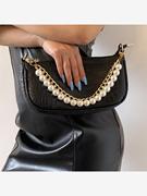 欧美时尚潮女铝链手提包串珠，肩链复古简约珍珠，合金扣包包链