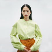 CUISUYUN21夏独立设计师苹果绿色显白小立领廓形泡泡袖百搭衬衫