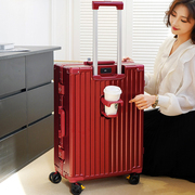 行李箱结婚酒红色多功能，陪嫁拉杆箱婚礼用充电铝框款密码旅行皮箱