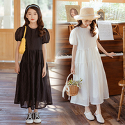 韩国女童连衣裙夏季儿童短袖超仙过膝长裙大童礼服公主裙夏装裙子