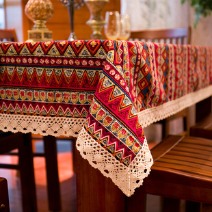 波西米亚复古餐桌布民族风布料台布茶几长方形圆桌布盖巾民宿客栈