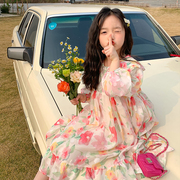 女童韩系连衣裙宝宝粉色长袖裙子儿童洋气春装女孩公主雪纺长裙仙