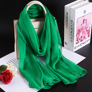 翠绿色高级桑蚕丝巾女真丝，围巾纯色半透明沙滩巾，薄款长巾披肩