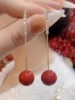 925纯银针精致高级感红色珍珠耳环 韩国气质网红小众设计感耳饰品