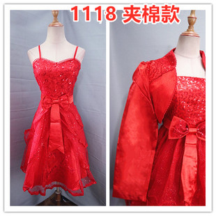新娘秋冬红色短款礼服两件套装结婚敬酒服年会主持小礼服伴娘
