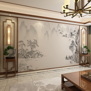 2023新中式山水壁画客厅电视背景墙壁纸沙发影视墙纸卧室墙布壁布