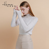 海尔曼斯2020秋冬女装两翻领羊毛衫白色针织衫套头高领毛衣打底衫