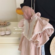韩版女童夏装洋气时髦套t装儿童粉色蕾丝花边衬衫牛仔短裤两件套