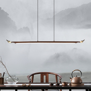 新中式吊灯长条实木现代禅意，艺术餐厅书房茶楼茶室客厅办公室灯具