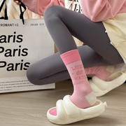 粉色长袜子女外穿潮网红款中筒袜配鲨鱼，裤长筒个性高腰小腿袜秋冬