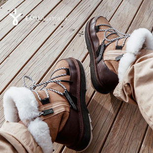 emuaustralia雪地靴女款防水羊皮靴，澳洲羊毛保暖皮毛，一体时尚短靴