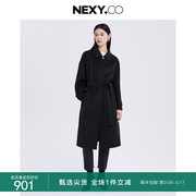 NEXY.CO/奈蔻黑色羊毛混纺毛呢大衣女冬季时尚简约中长款外套