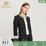 GEROLAMO女装秋季休闲显瘦条纹设计感七分袖针织开衫短外套女