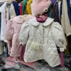 2022冬季新韩国(新韩国)女童甜美淑女泡泡袖，棉衣外套女孩娃娃领中长款棉服