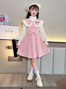 女童冬季连衣裙2024新春，大童时尚洋气公主，裙两件儿童韩版红色裙子