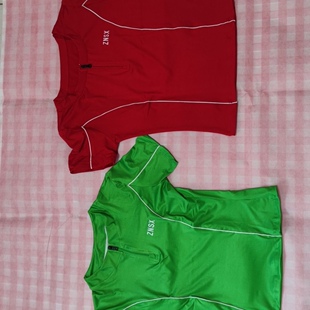 张妮塑形红色绿色户外透气吸汗薄款半拉链，瑜伽t恤上衣短袖