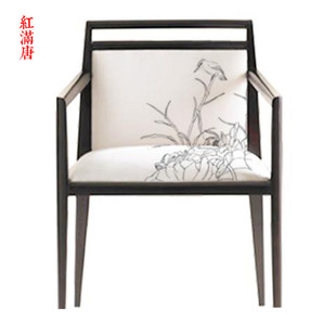 新中式实木布艺餐椅现代休闲沙发椅，会所酒店餐厅售楼处洽谈椅
