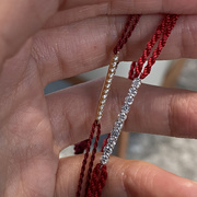 18K金月老红绳钻石手绳手链编织排钻镶嵌珠宝真金真钻