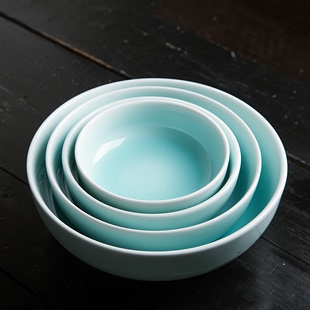 创意陶瓷罗汉碗浅碗家用广口碗景德镇影青和面盆可加字订制面汤碗