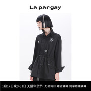 Lapargay纳帕佳春季女装黑色上衣个性时尚休闲中长款牛仔外套