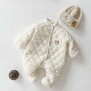 婴儿连体衣冬装新生儿衣服加绒保暖哈衣套装宝宝，夹棉加厚抱衣外套