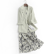 x610纯色九分袖小西装外套女薄款西服西装秋季连衣裙，时尚套装