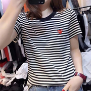 欧货2024年夏季韩版黑白条纹短袖，t恤女纯棉，修身休闲上衣ins潮