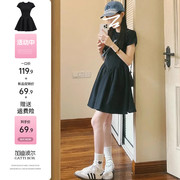 小个子法式黑色连衣裙子，女装夏季2024韩系早春穿搭一整套短裙
