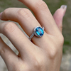 方糖家 彩宝瑞士蓝托帕石满钻纯银戒指小众设计轻奢高级食指戒女