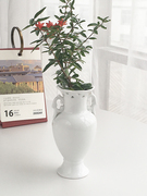 anniegarden欧式浮雕，高脚镂空陶瓷花瓶简约客厅，复古摆件花瓶
