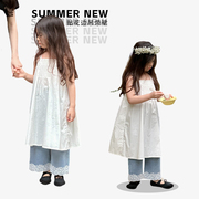 韩版儿童刺绣吊带连衣裙，2024夏装洋气时尚连衣裙，女童花边夏季裙子