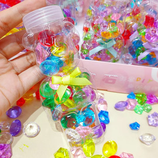 儿童宝石玩具水晶塑料钻石，女孩手工串珠手链，diy材料小熊塑料盒装