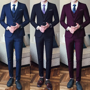 韩版西服套装男士，三件套修身职业商务正装大学生，伴郎小西装新郎结
