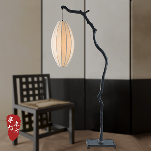 新中式落地灯禅意复古客厅沙发，边灯具侘寂风，布艺卧室氛围钓鱼灯笼