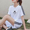 纯棉运动套装女2024夏季韩版宽松大码洋气减龄短袖阔腿短裤两件套
