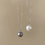 灰色珍珠锆石吊坠项链女秋冬款，简约高级感锁骨链设计感毛衣链颈链