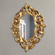 欧式浴室镜复古金色化妆镜装饰镜子梳妆异形镂空玄关卫浴镜卫生间