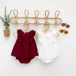 女宝宝夏装连衣裙一岁半红色，周岁衣服夏季礼服连体衣纯棉婴儿裙子