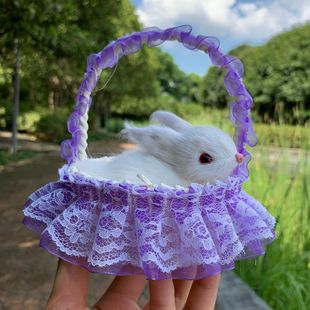 篮子里的小兔子仿真兔兔毛绒玩具迷你花篮儿童节日玩偶送女孩