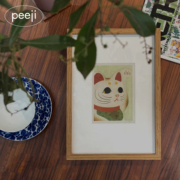 Peeji招财猫装饰画客厅现代简约 日式轻奢柚木挂画新年礼物招福