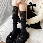 秋冬黑色过膝袜高筒大腿，袜蕾丝花边中筒袜堆堆，袜小腿袜白色长筒袜