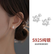 s925纯银小众镂空五角星耳钉，气质微镶钻高级感星星耳饰工厂