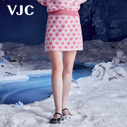 vjc威杰思秋冬女装，粉红针织半身裙，爱心提花减龄a字短裙