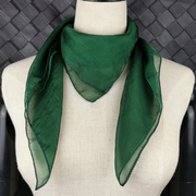 夏季墨绿丝巾女春秋，小方巾70x70纯色时尚，洋气百搭正方形装饰围巾