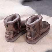 防水皮面棉鞋，2022年保暖加厚短筒防滑短靴子冬季牛皮雪地