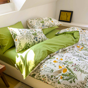 小清新文艺风床单四件套纯棉斜纹，花卉被套学生宿舍床上三件套1.8m